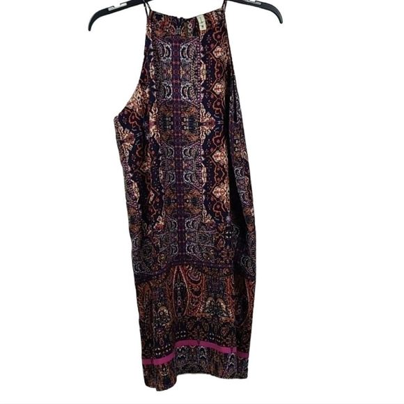 Tyche Navy Tribal Print Trapeze Shift Mini Dress Sleeveless High Neck Summer - Picture 5 of 11